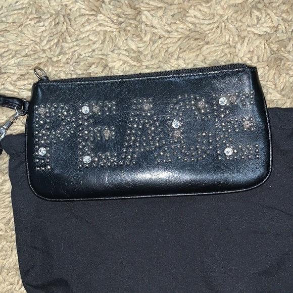 EUC Brighton black leather peace wristlet with dust bag - Picture 2 of 6